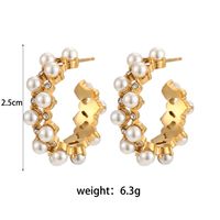 Elegant C Shape Inlay Stainless Steel Artificial Pearls Zircon Gold Plated Earrings main image 5
