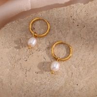 Retro Geometric Inlay Stainless Steel Artificial Pearls Gold Plated Earrings main image 6