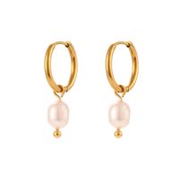 Retro Geometric Inlay Stainless Steel Artificial Pearls Gold Plated Earrings main image 4