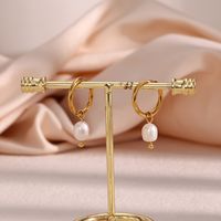Retro Geometric Inlay Stainless Steel Artificial Pearls Gold Plated Earrings main image 3