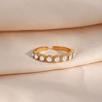 Fashion Round Stainless Steel Inlay Zircon Gold Plated Open Ring main image 1