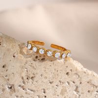 Fashion Round Stainless Steel Inlay Zircon Gold Plated Open Ring main image 3