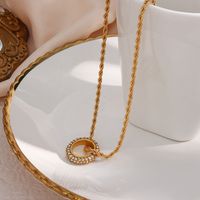 Basic Round Stainless Steel Inlaid Zircon Gold Plated Necklace main image 3