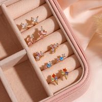Cute Heart Shape Flower Butterfly Copper Earrings Inlaid Zircon Copper Earrings main image 5