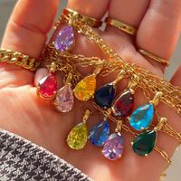 201 Stainless Steel 304 Stainless Steel Glass Gold Plated Fashion Plating Water Droplets Zircon Necklace main image 1