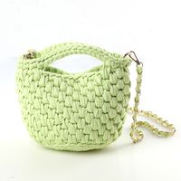 Women's Large Woven Fabric Solid Color Cute Weave Square Zipper Straw Bag sku image 1