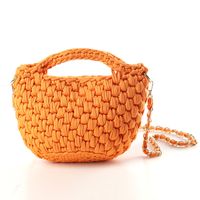 Women's Large Woven Fabric Solid Color Cute Weave Square Zipper Straw Bag sku image 2