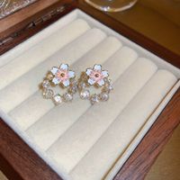 Sweet Flower Copper Ear Studs Enamel Plating Pearl Zircon Copper Earrings main image 2