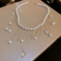 Sweet Solid Color Artificial Pearl Copper Necklace Beaded Tassel Copper Necklaces 1 Piece main image 4