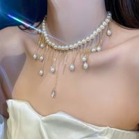 Sweet Solid Color Artificial Pearl Copper Necklace Beaded Tassel Copper Necklaces 1 Piece sku image 1