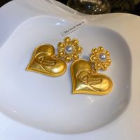 Sweet Heart Shape Flower Artificial Pearl Copper Drop Earrings Artificial Pearls Copper Earrings main image 3