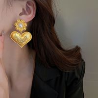 Sweet Heart Shape Flower Artificial Pearl Copper Drop Earrings Artificial Pearls Copper Earrings main image 2