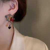Fashion Heart Shape Rose Arylic Copper Drop Earrings Plating Zircon Copper Earrings main image 5