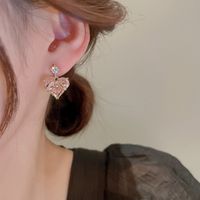 Sweet Heart Shape Copper Ear Studs Inlay Zircon Copper Earrings main image 4