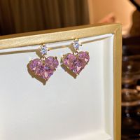 Sucré Forme De Cœur Le Cuivre Boucles D'oreilles Incruster Zircon Boucles D'oreilles En Cuivre main image 3