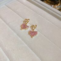 Sweet Heart Shape Copper Ear Studs Inlay Zircon Copper Earrings sku image 1