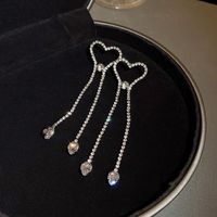 Sweet Heart Shape Copper Drop Earrings Tassel Plating Inlay Rhinestone Copper Earrings main image 6