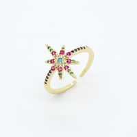 Fashion Star Heart Shape Flower Copper Rings Plating Inlay Rhinestone Copper Rings 1 Piece sku image 3