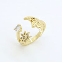 Vintage Style Sun Moon Leaves Copper Open Ring Plating Rhinestone Copper Rings 1 Piece main image 7