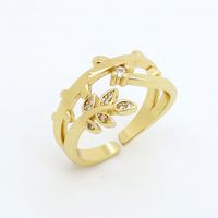 Vintage Style Sun Moon Leaves Copper Open Ring Plating Rhinestone Copper Rings 1 Piece main image 6