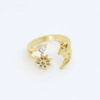 Vintage Style Sun Moon Leaves Copper Open Ring Plating Rhinestone Copper Rings 1 Piece sku image 1