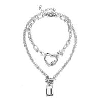 Simple Style Heart Shape Lock Alloy Plating Necklace 2 Piece Set main image 3