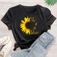 Fashion Sunflower Letter Cotton Round Neck Short Sleeve Regular Sleeve Printing T-shirt main image 7