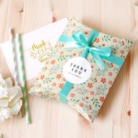 Fashion Creative White Mint Green Floral Folding Packaging Pillow Box main image 6