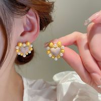 Sweet Heart Shape Artificial Pearl Copper Ear Studs Inlay Resin Copper Earrings main image 5