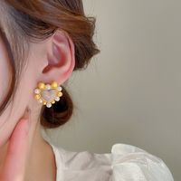 Sweet Heart Shape Artificial Pearl Copper Ear Studs Inlay Resin Copper Earrings main image 2