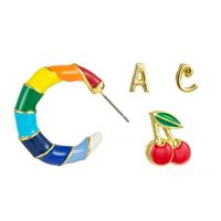 Cute Letter Rainbow Cherry Alloy Rhinestone Enamel Plating Ear Studs main image 6