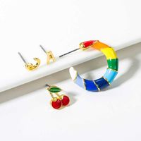 Cute Letter Rainbow Cherry Alloy Rhinestone Enamel Plating Ear Studs main image 3