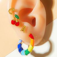 Cute Letter Rainbow Cherry Alloy Rhinestone Enamel Plating Ear Studs main image 2