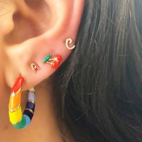 Cute Letter Rainbow Cherry Alloy Rhinestone Enamel Plating Ear Studs sku image 1