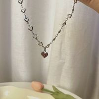 Simple Style Heart Shape Alloy Inlay Rhinestones Pendant Necklace 1 Piece main image 3