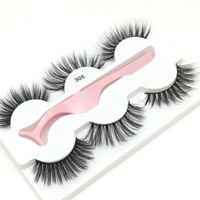 3 Pairs Of Natural Imitation Mink Hair False Eyelashes With Tweezers Set main image 3