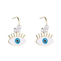 Fashion Devil's Eye Heart Shape Imitation Pearl Alloy Enamel Plating Drop Earrings sku image 3