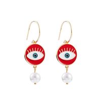 Fashion Devil's Eye Heart Shape Imitation Pearl Alloy Enamel Plating Drop Earrings sku image 2