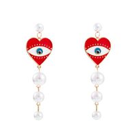 Fashion Devil's Eye Heart Shape Imitation Pearl Alloy Enamel Plating Drop Earrings sku image 8