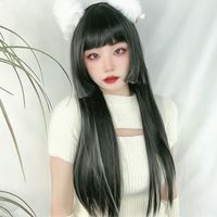 Women's Japanese Style Street High Temperature Wire Bangs Long Straight Hair Wigs sku image 1