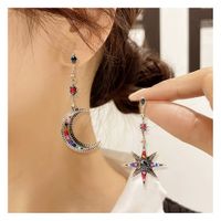 Style Ethnique Star Lune Alliage Incruster Turquoise Strass Boucles D'oreilles main image 1