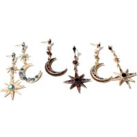 Style Ethnique Star Lune Alliage Incruster Turquoise Strass Boucles D'oreilles main image 4