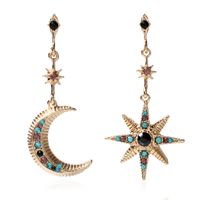 Ethnic Style Star Moon Alloy Inlay Turquoise Rhinestones Drop Earrings sku image 1