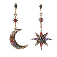 Ethnic Style Star Moon Alloy Inlay Turquoise Rhinestones Drop Earrings sku image 2