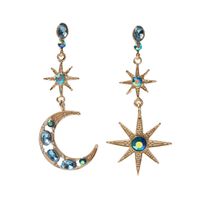 Ethnic Style Star Moon Alloy Inlay Turquoise Rhinestones Drop Earrings sku image 3