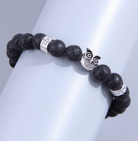 Fashion Round Owl Alloy Natural Stone Beaded Bracelets 1 Piece sku image 1