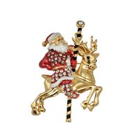 Christmas Brooch Santa Claus Riding Deer Brooch With Diamond Drop Oil Gift Brooch sku image 1