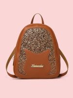 Fashion Solid Color Sequins Square Zipper Fashion Backpack main image 3