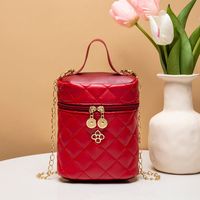 Fashion Solid Color Quilted Bucket Zipper Bucket Bag sku image 4