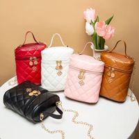 Fashion Solid Color Quilted Bucket Zipper Bucket Bag main image 2